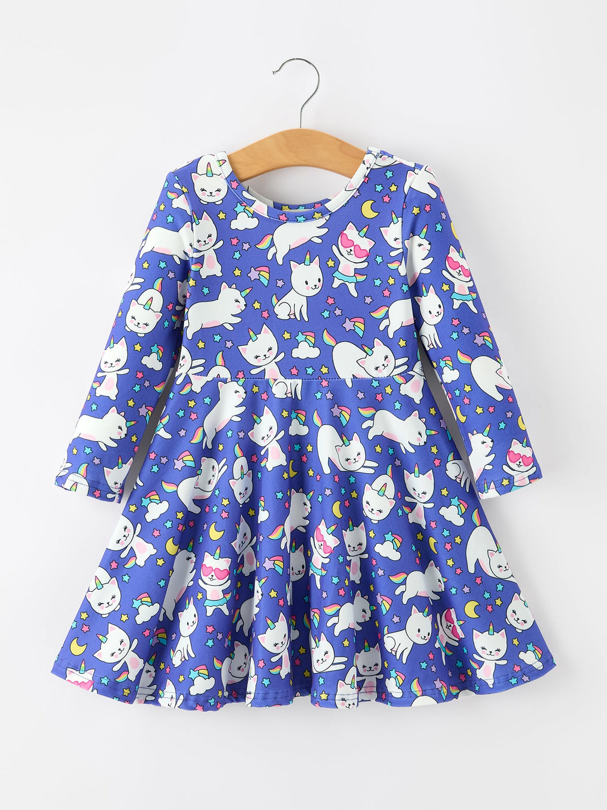 a blue dress with cats on it