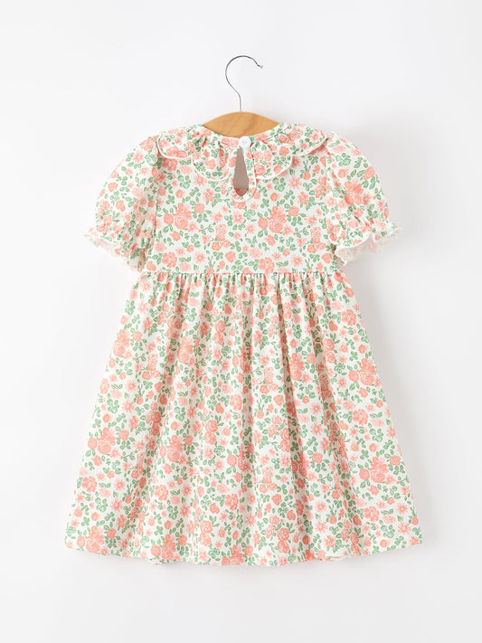 Fall Blush Floral Girls Dress Smocked Petal Collar