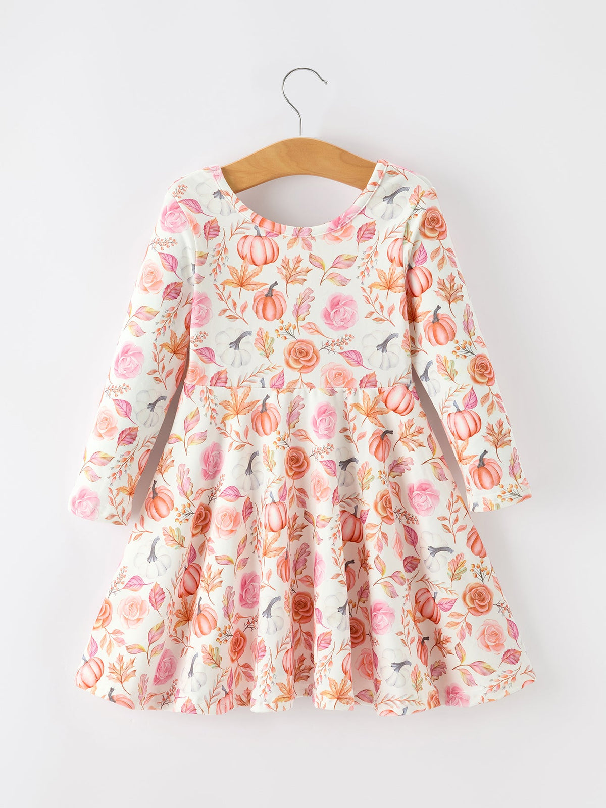 Fall Pumpkin Floral Girls Twirl Dress