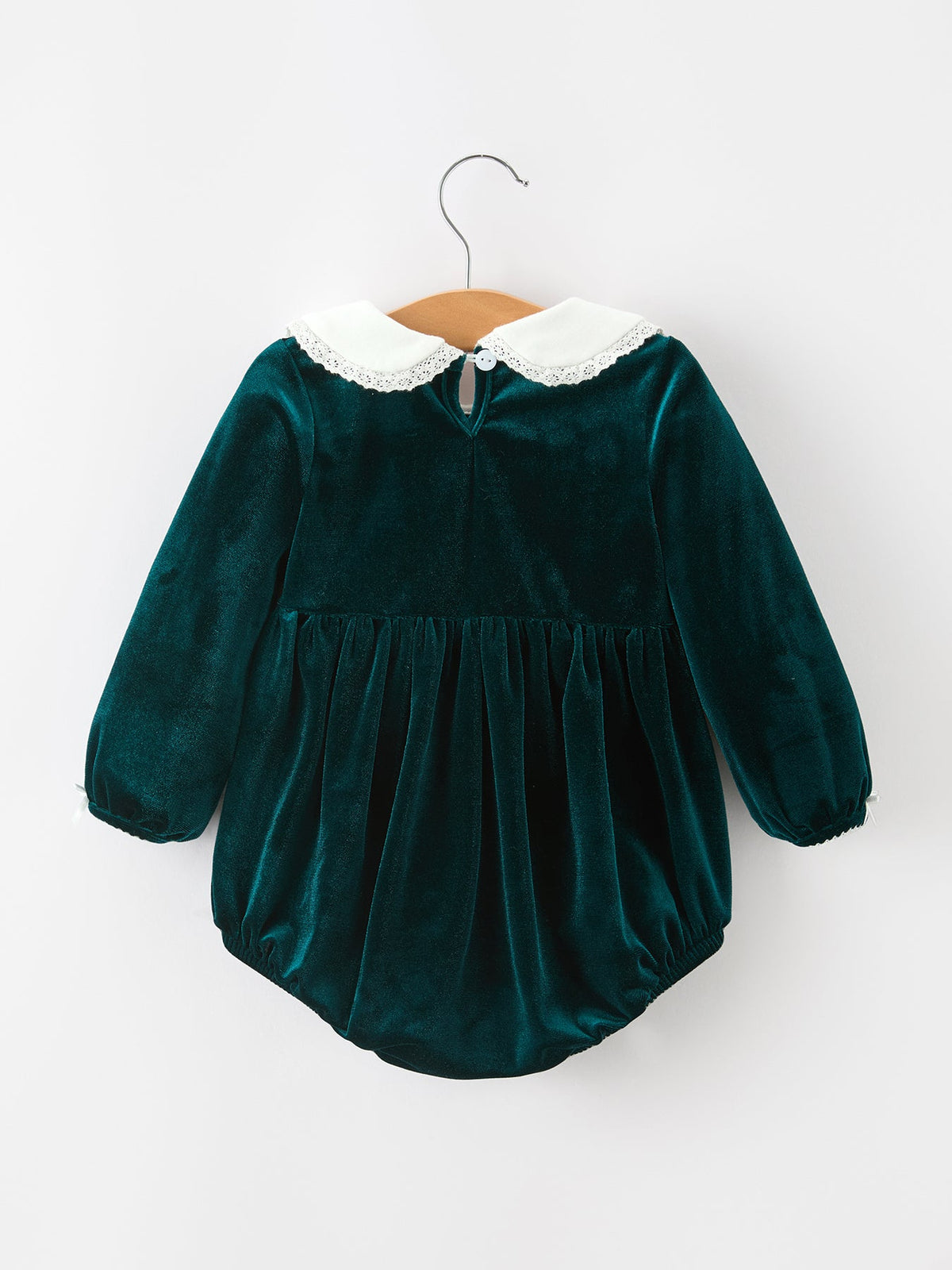 Baby Girls Emerald Green Velvet Peter Pan Collar Christmas Romper