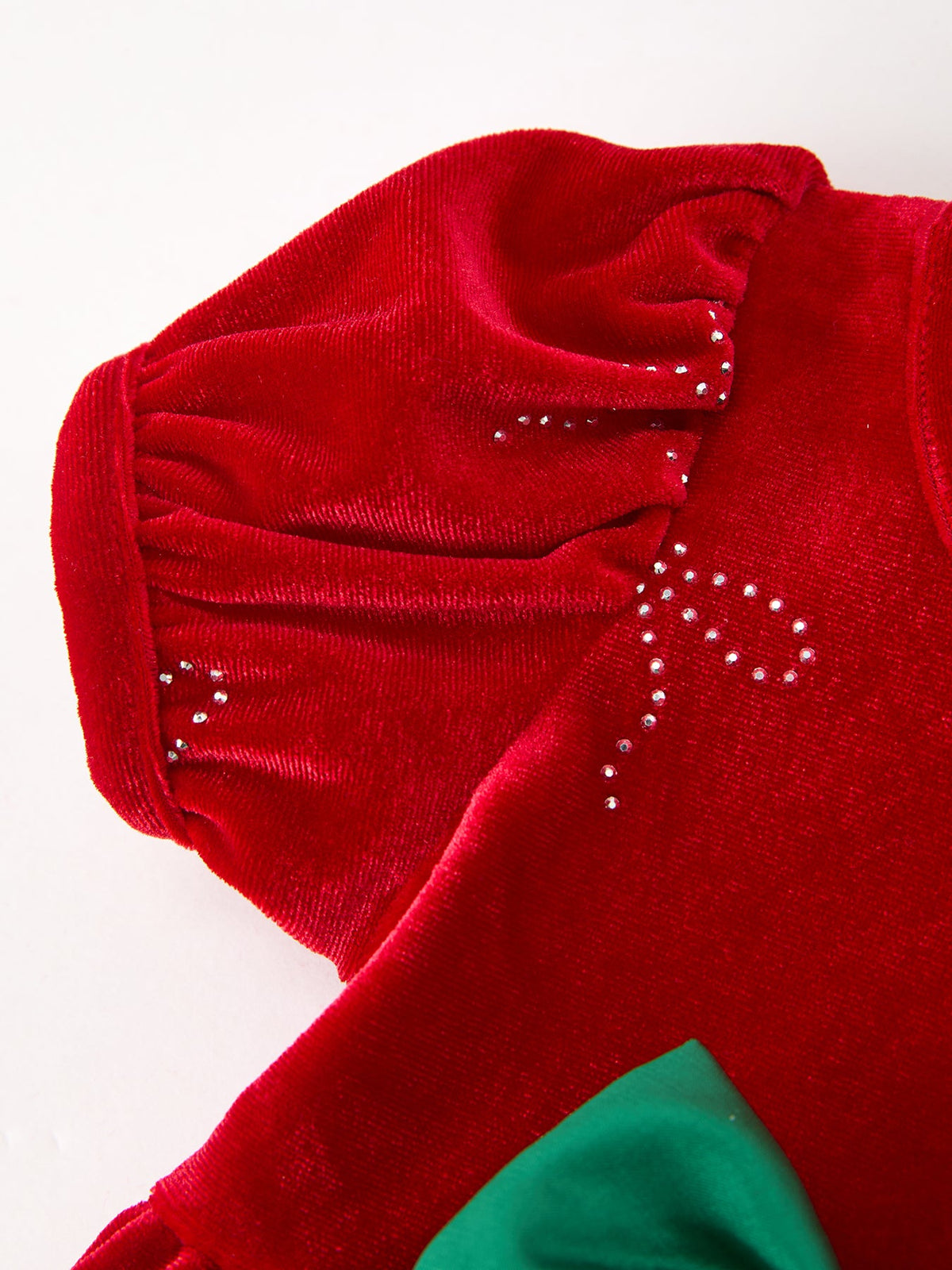 Baby Girls Christmas Red Velvet Rhinestone Bow Bubble Romper