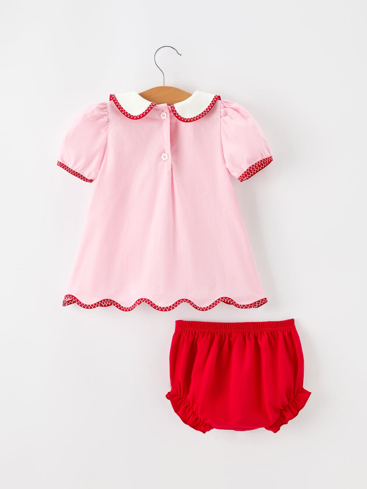 Christmas Girls Candy Cane Embroidered Top & Red Bloomer Set