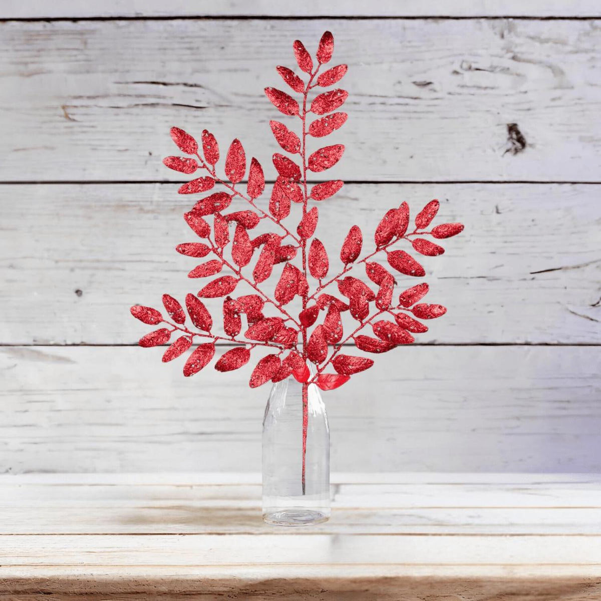 21" Glitter Honey Locust Spray: Red