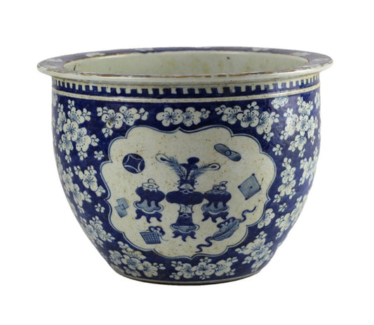 a blue and white bowl