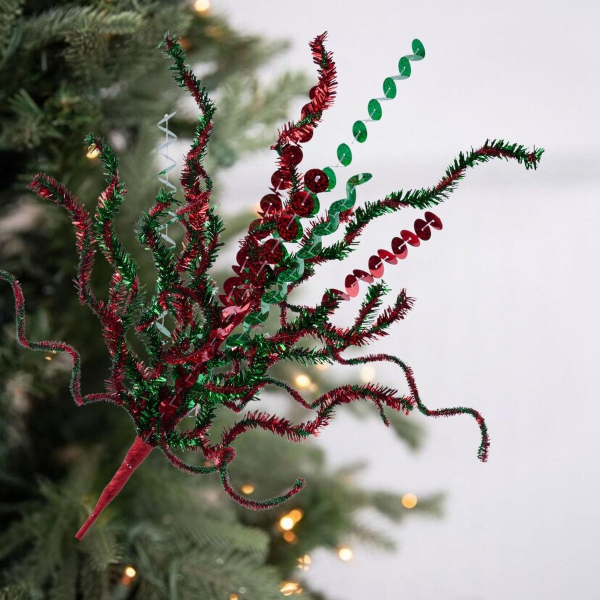 21" Sequin Tinsel Bush: Red/Green