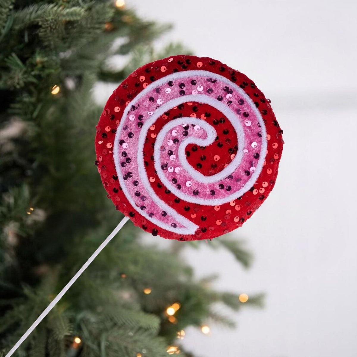21.5" Sequin Pinwheel Swirl Lollipop: Red/Pink