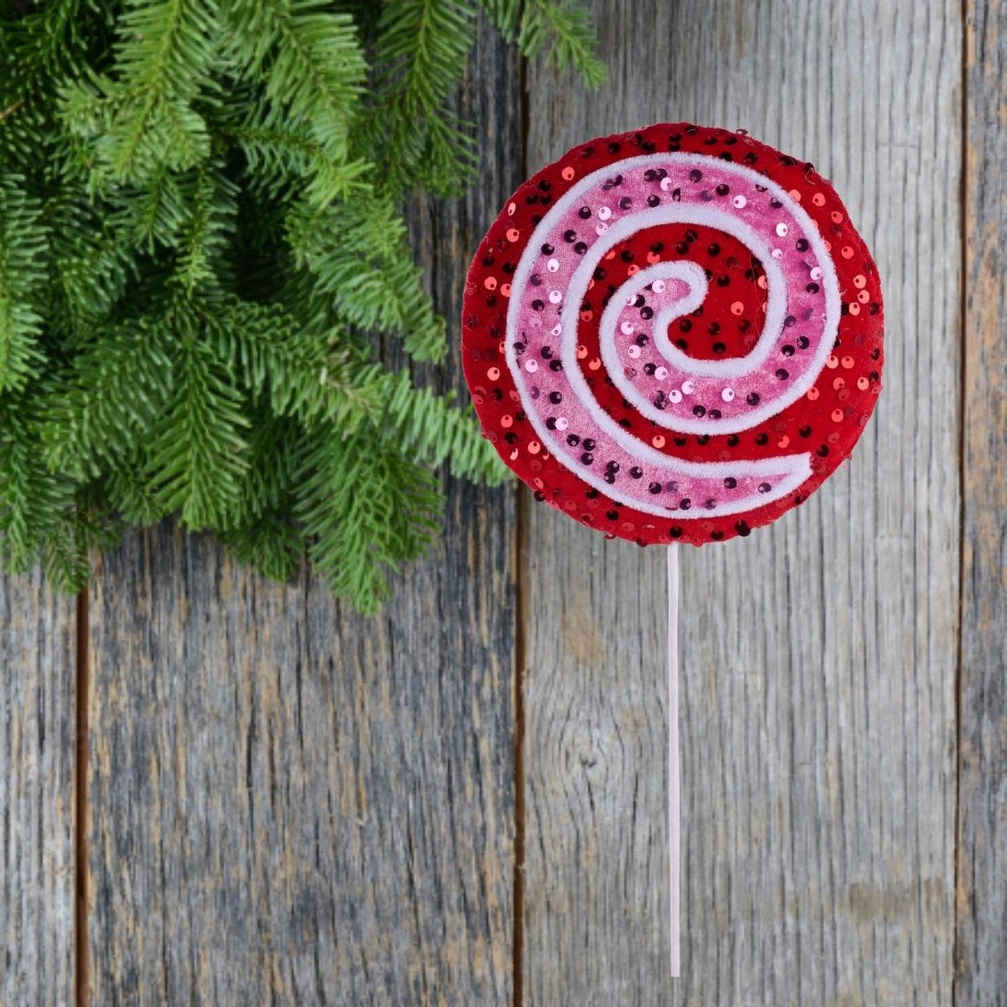 21.5" Sequin Pinwheel Swirl Lollipop: Red/Pink