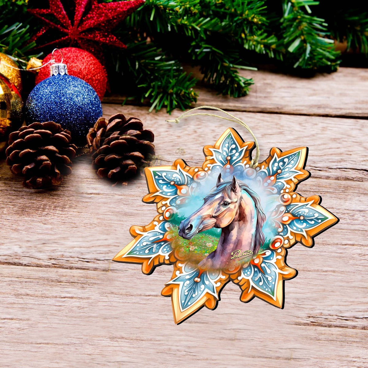 Horses Snowflake Eco Wood Ornaments Set of 3 by G. Debrekht - Nature Wildlife Decor - 8090151-S3