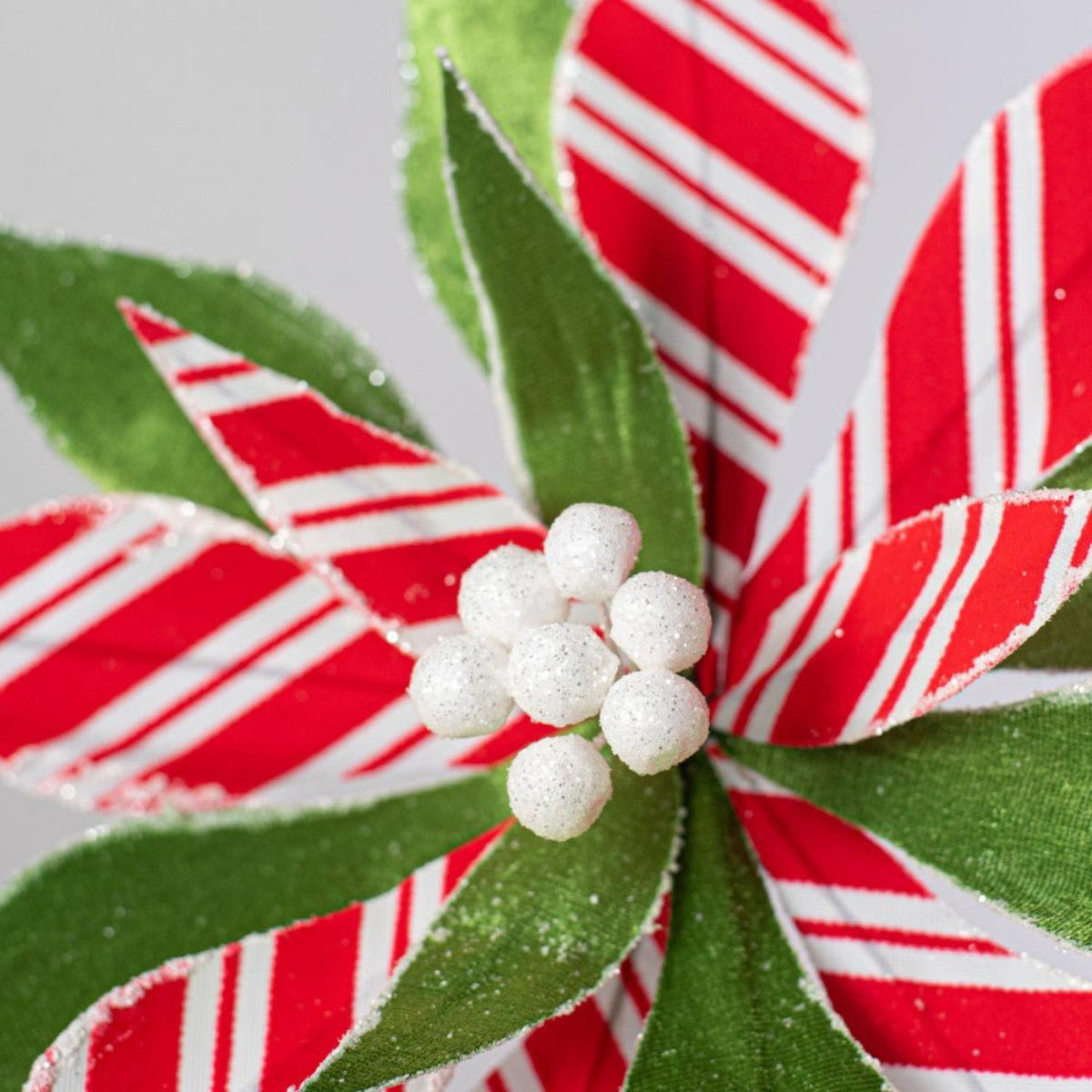 22" Stripe Poinsettia Stem: Red/Green