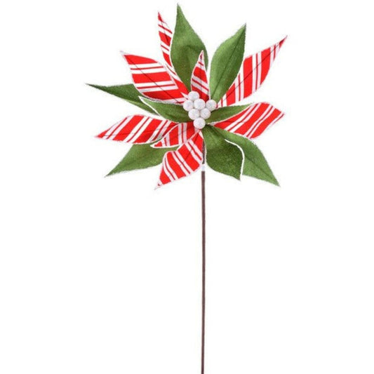 22" Stripe Poinsettia Stem: Red/Green