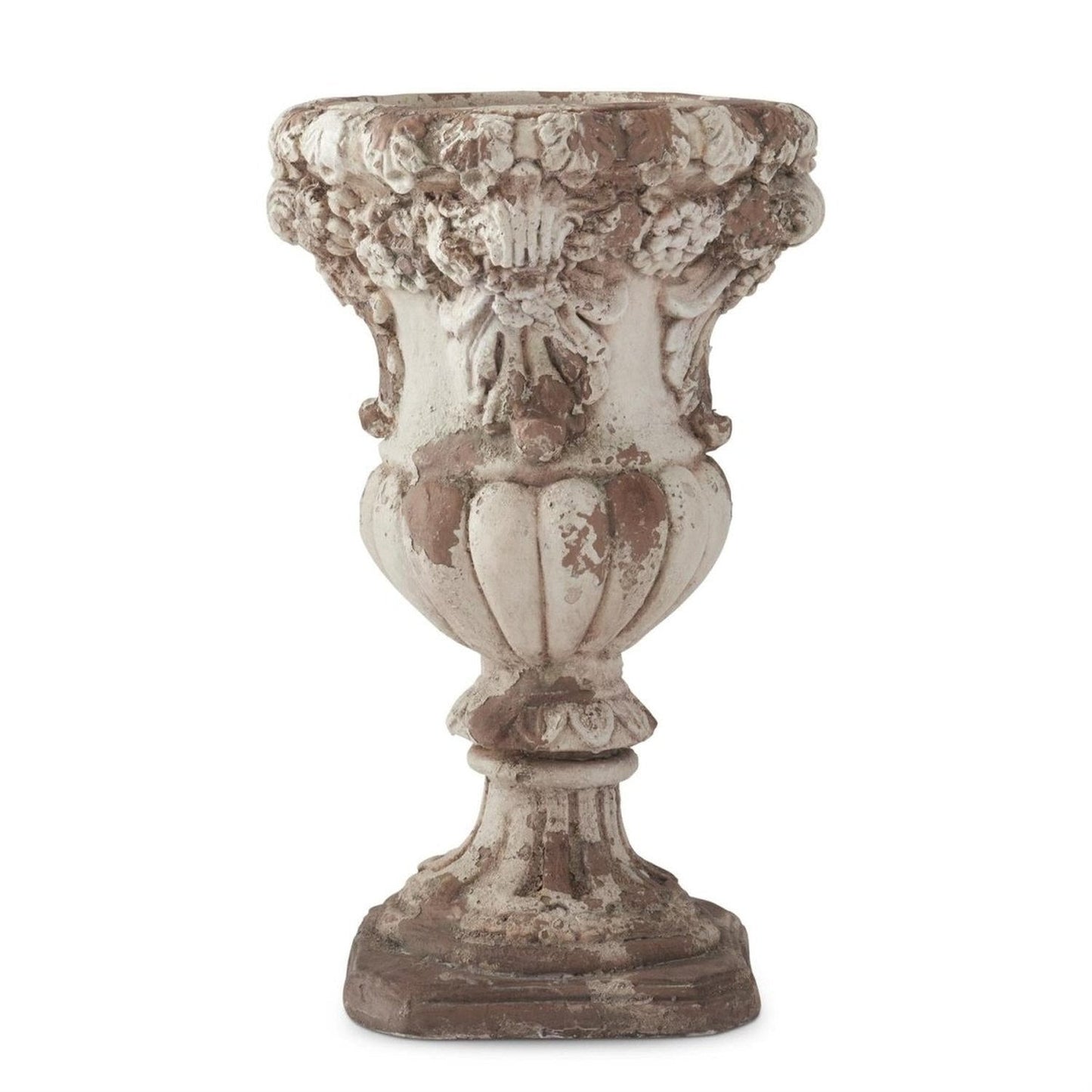 22.25 Inch Cream & Rust Floral Embossed Urn