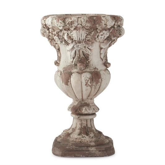 22.25 Inch Cream & Rust Floral Embossed Urn