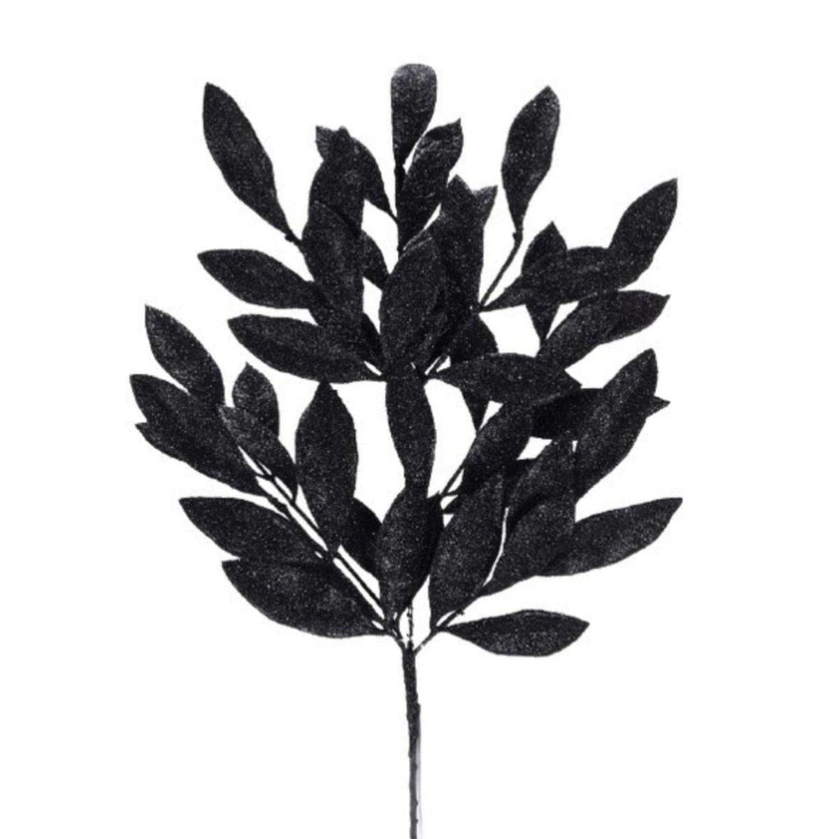 23" Bay Leaf Glitter Spray: Black