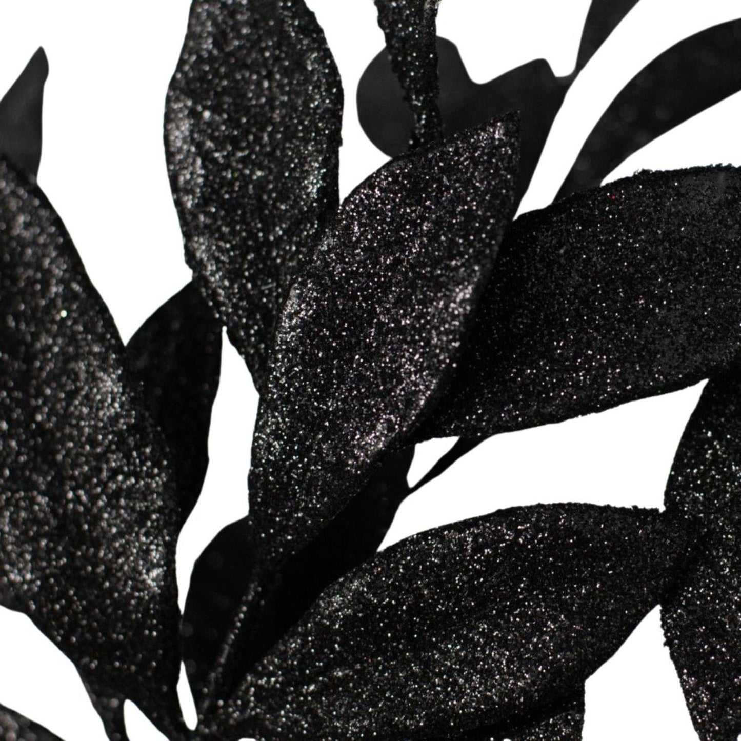 23" Glitter Bay Leaf Spray: Black