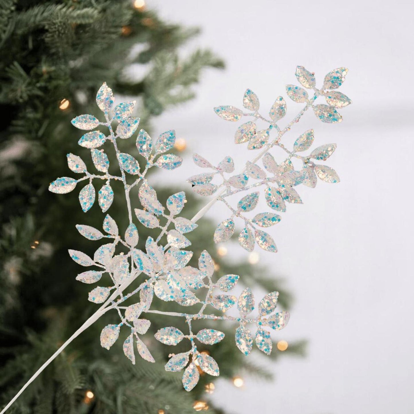 23" Glitter Metallic Mini Leaf Spray: Iridescent