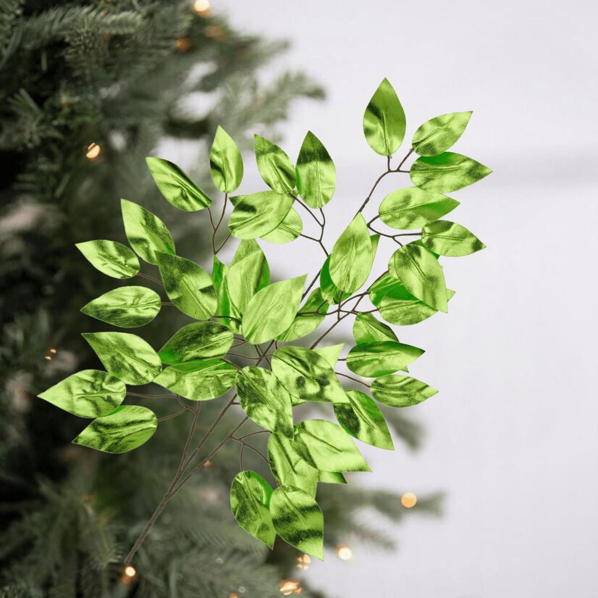 23" Metallic Ficus Leaf Spray: Lime Green (Set of 12)