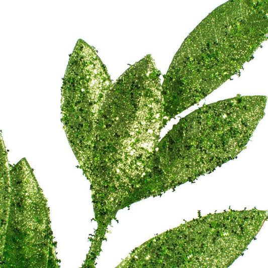 23" Glitter Bay Leaf Spray: Lime Green