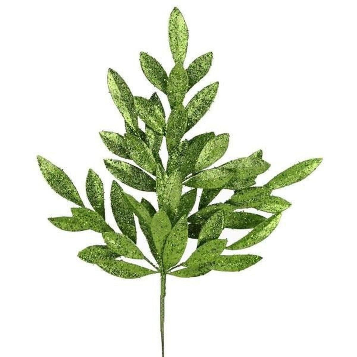 23" Glitter Bay Leaf Spray: Lime Green
