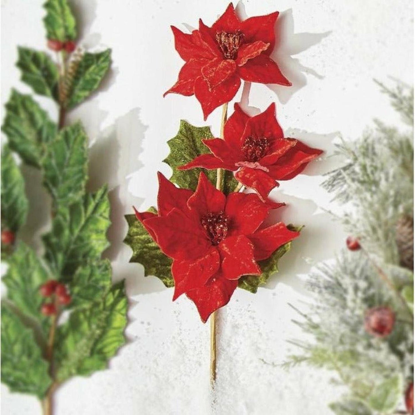 23" Triple Poinsettia Stem