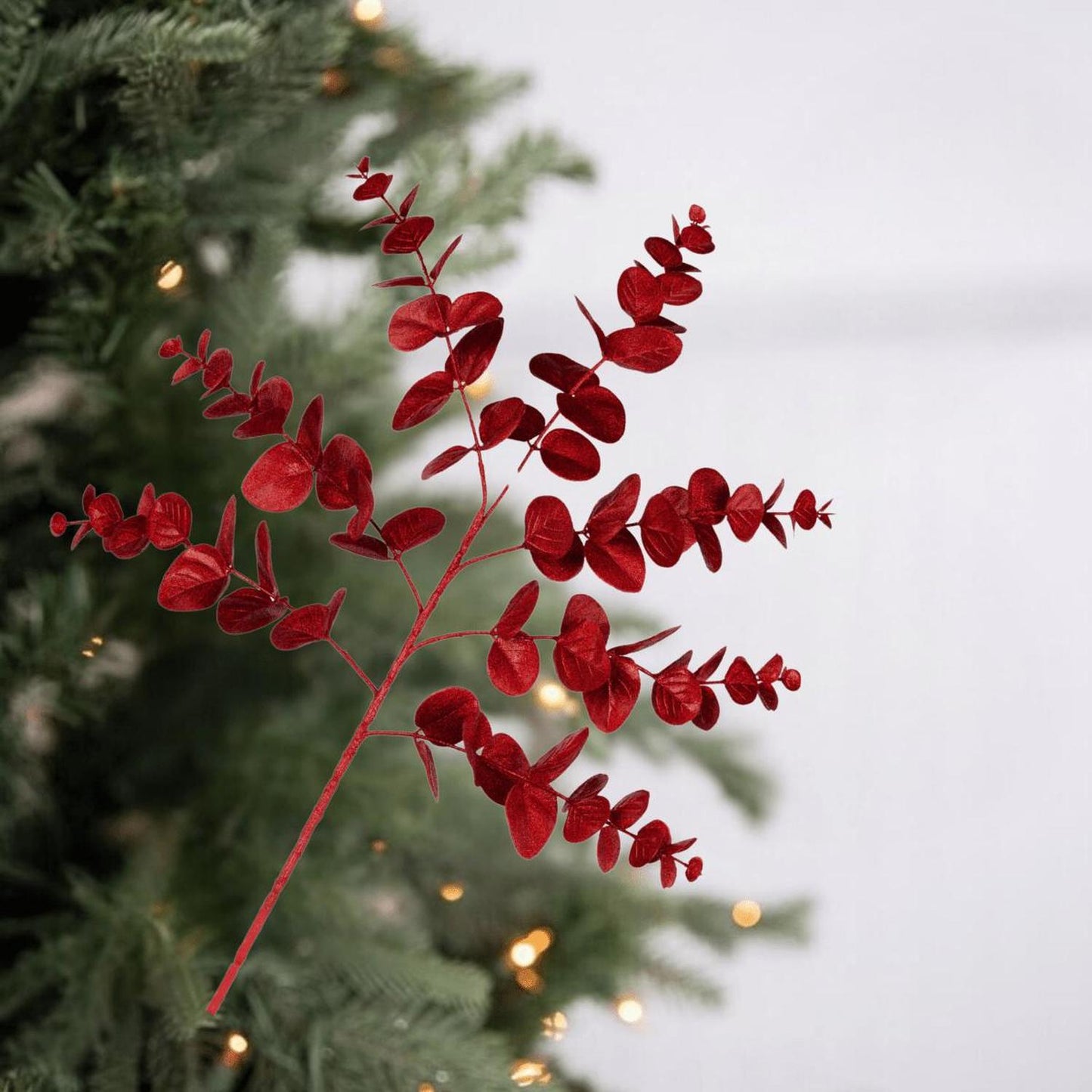 24" Glitter Eucalyptus Spray: Red