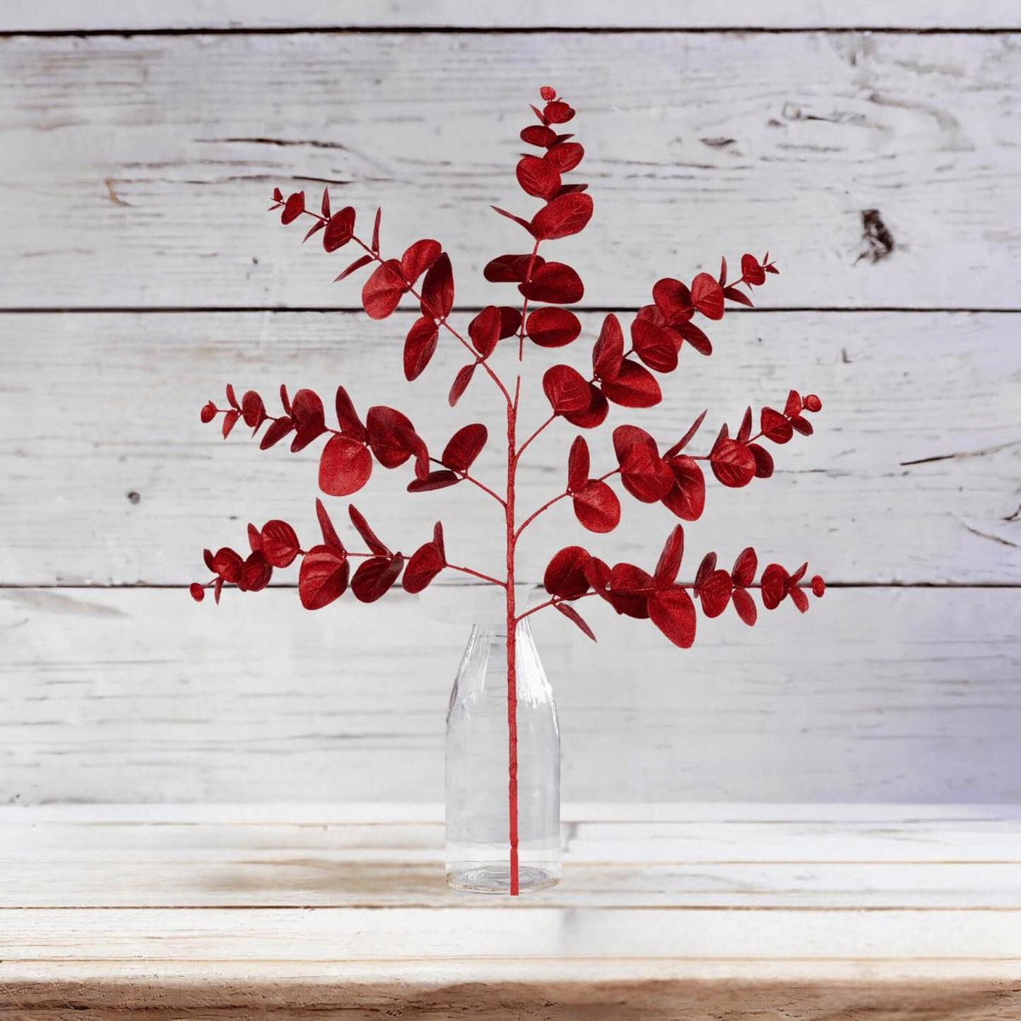 24" Glitter Eucalyptus Spray: Red