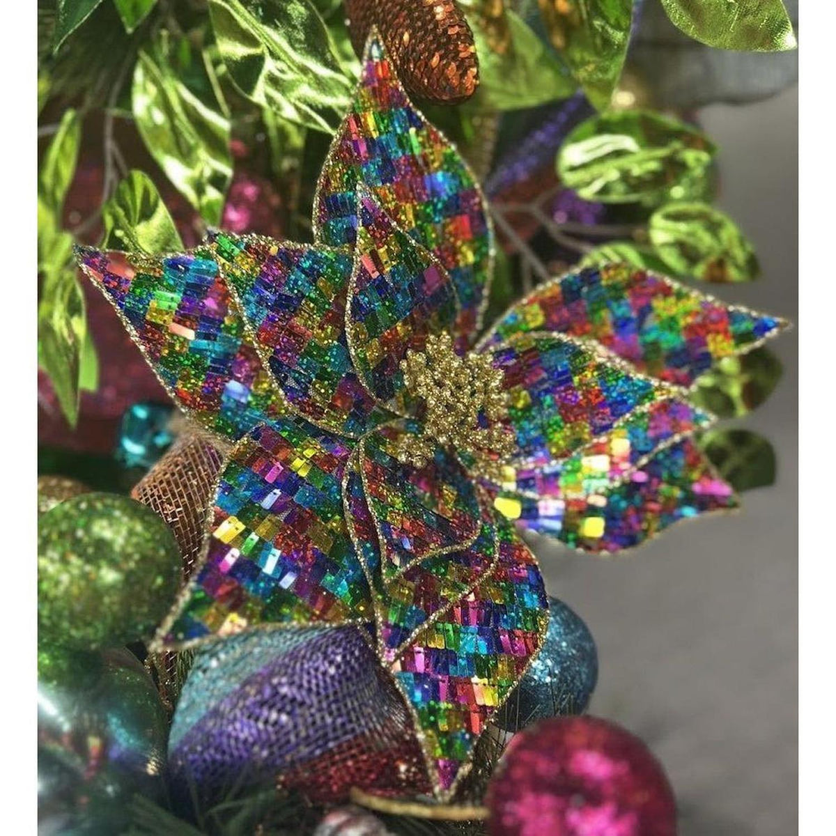 24" Sequin Fabric Poinsettia: Fiesta