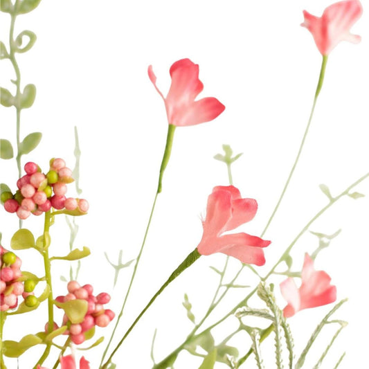 24" Fabric Flower, Leaf, Berry Spray: Pink