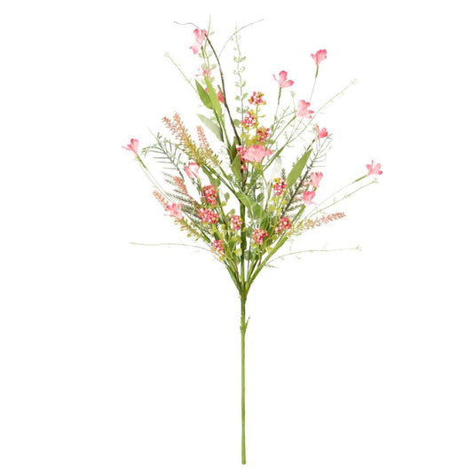 24" Fabric Flower, Leaf, Berry Spray: Pink