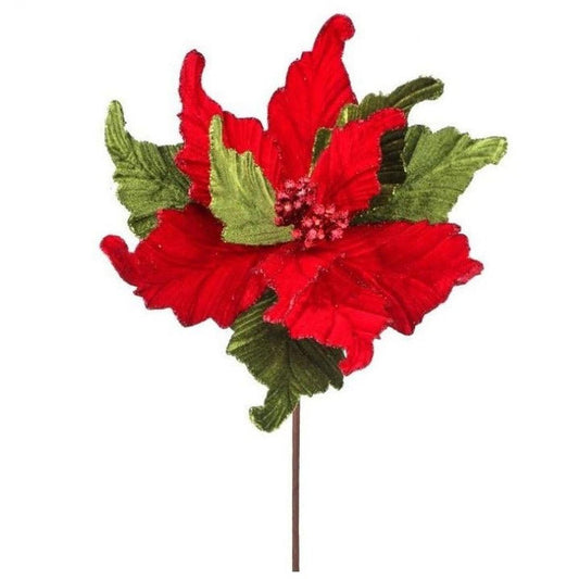 24” Glitter Edge Velvet Poinsettia Stem