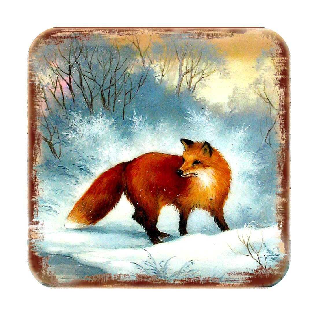 Fox Wooden Cork Coasters Gift Set of 4 by Nature Wonders - Nature Wildlife Decor  - 95376C-S4