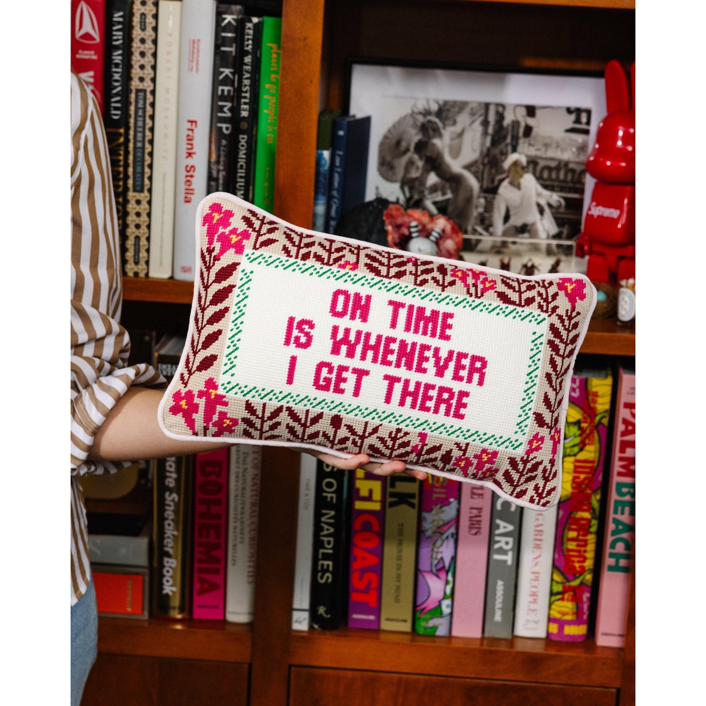 On Time Needlepoint Pillow