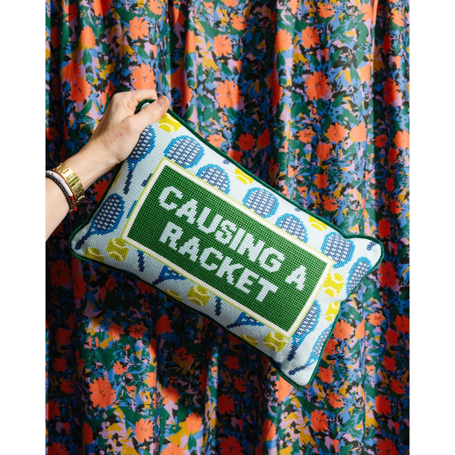Causing A Racket Needlepoint Pillow