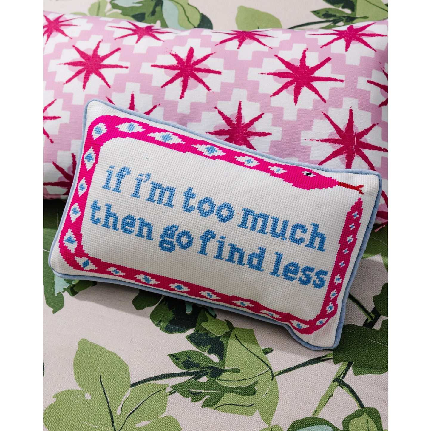Go Find Less Needlepoint Pillow