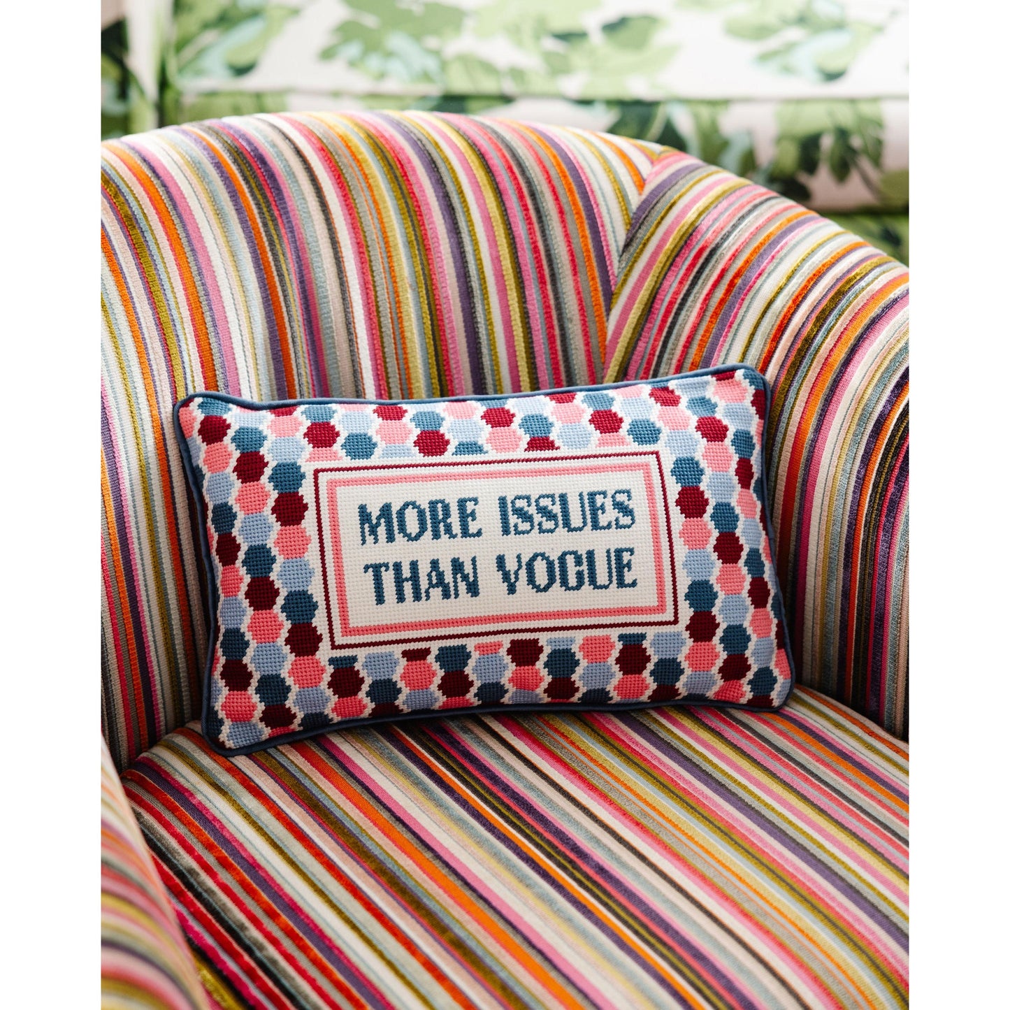 More Issues Needlepoint Pillow