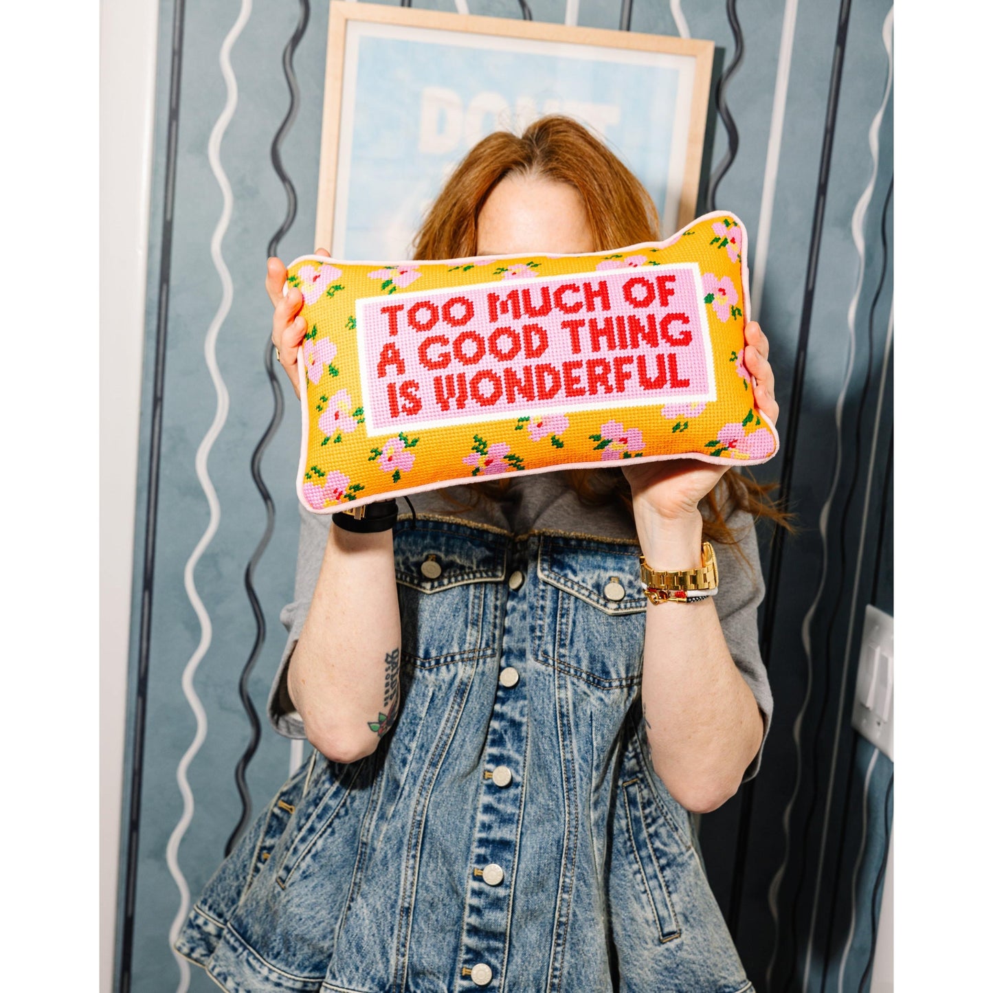 Too Much Needlepoint Pillow