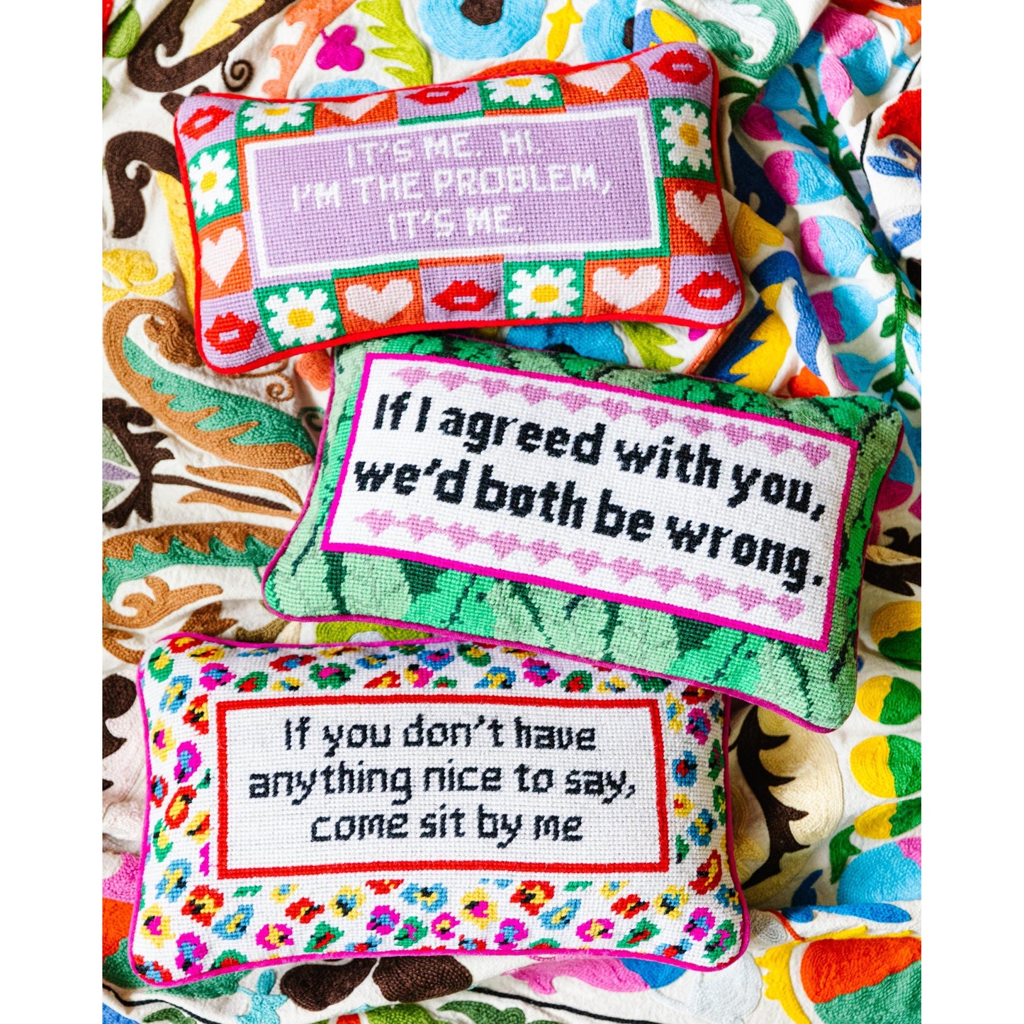 Come Sit By Me Needlepoint Pillow