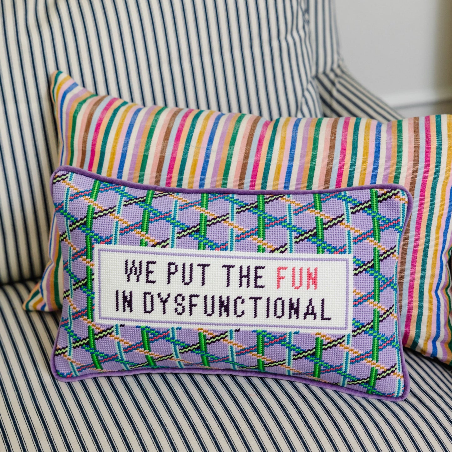 Fun in Dysfunctional Needlepoint Pillow