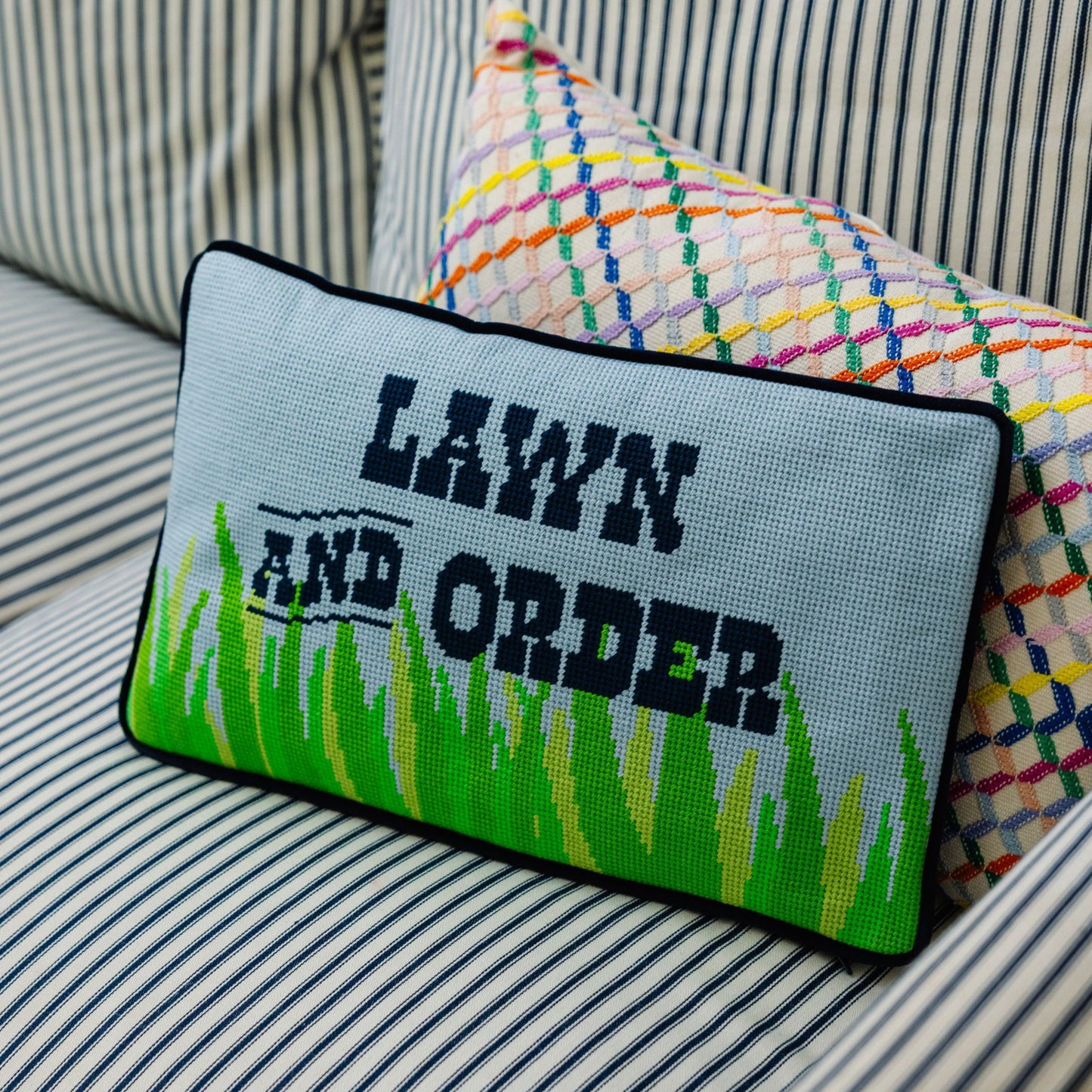 Lawn & Order Needlepoint Pillow