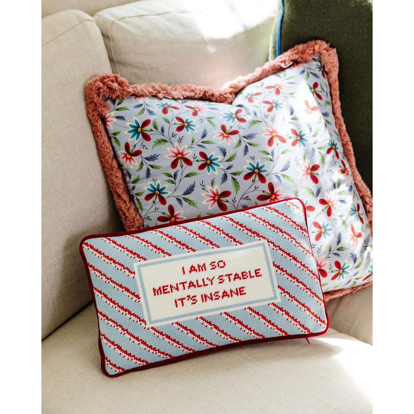 Mentally Stable Needlepoint Pillow