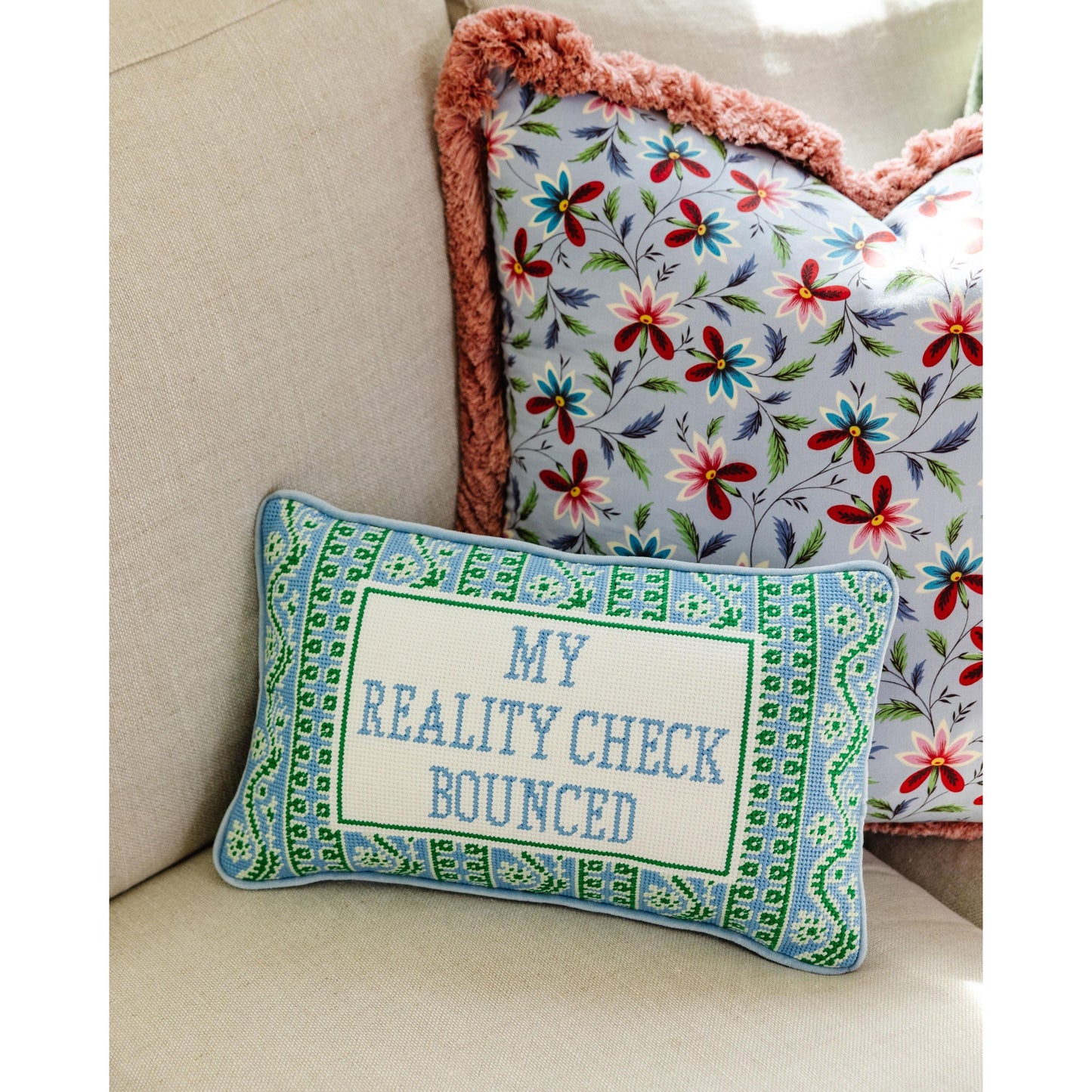 Reality Check Needlepoint Pillow