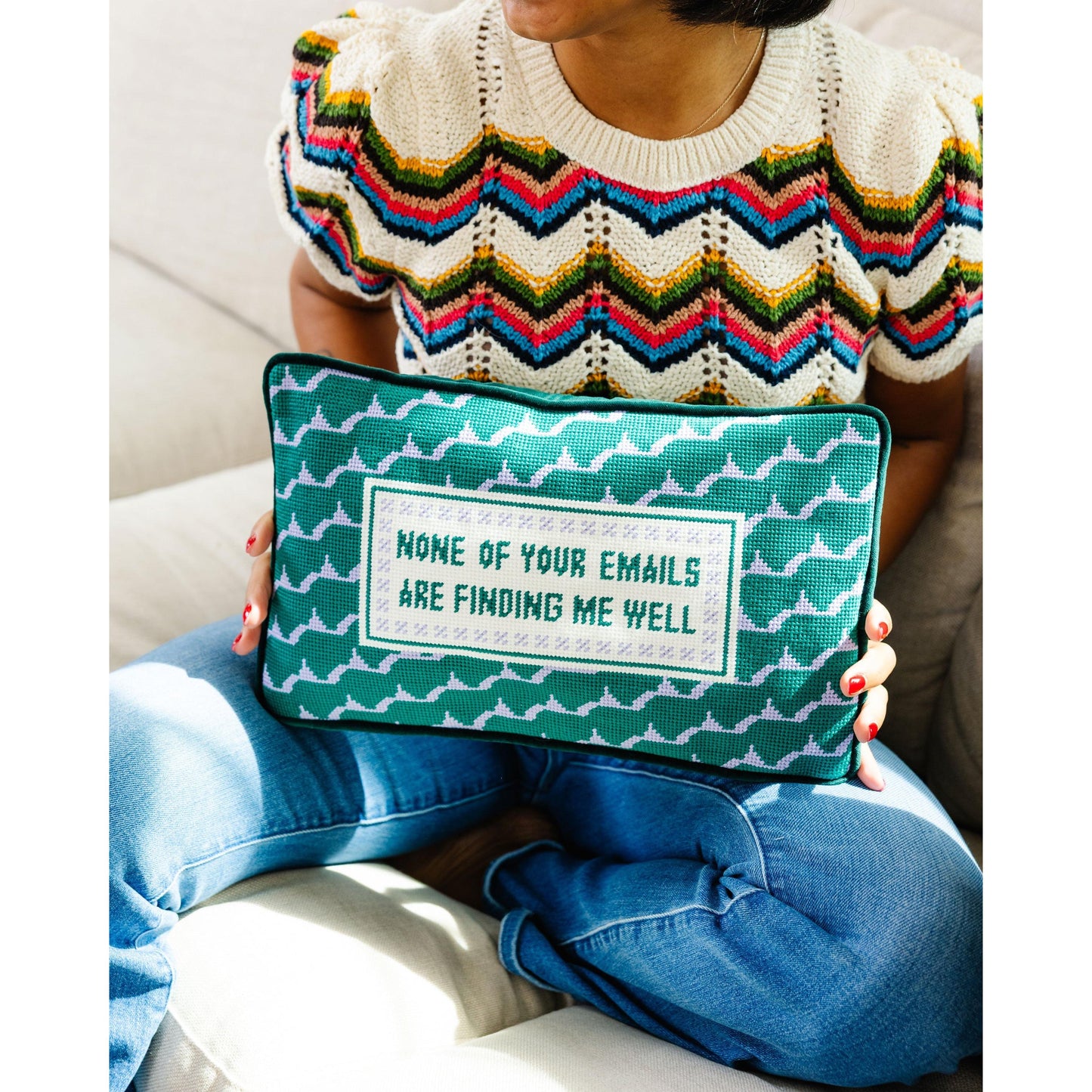 Emails Finding Me Needlepoint Pillow