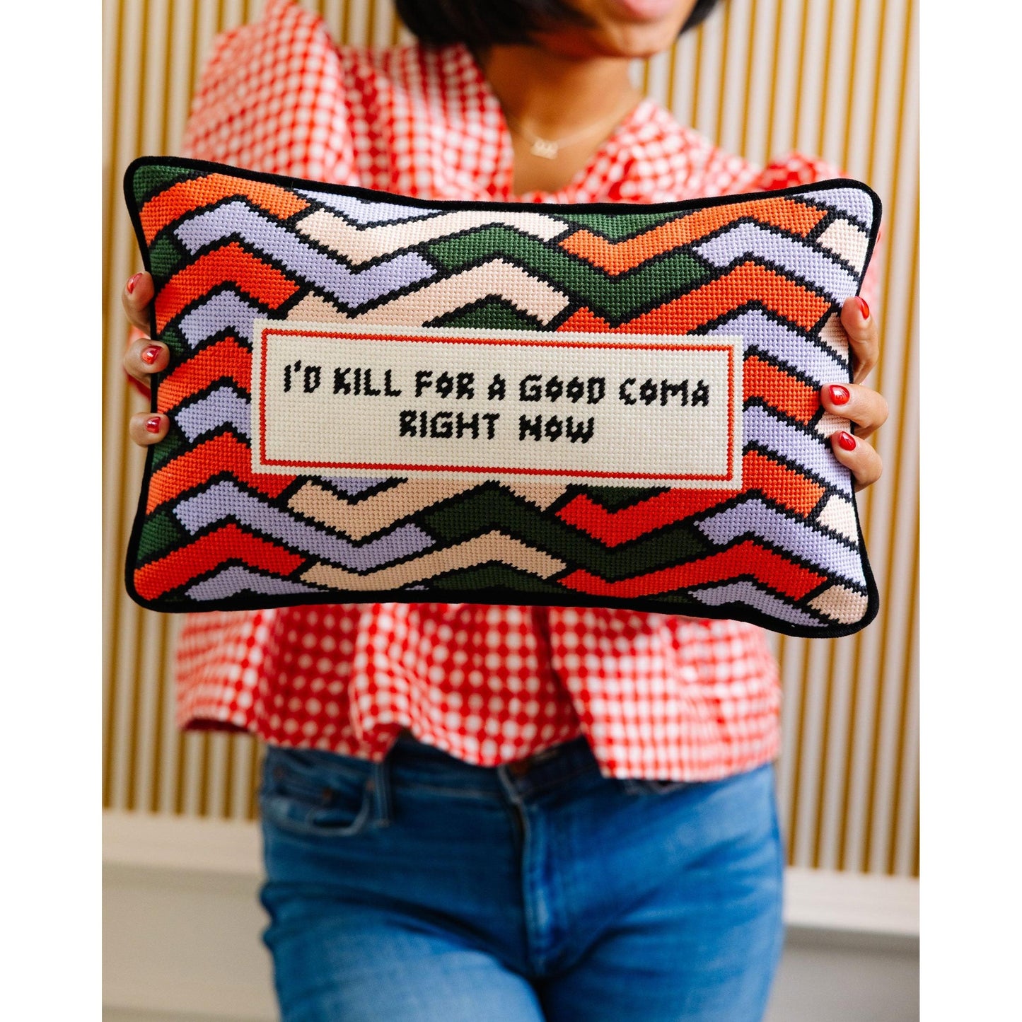 Good Coma Needlepoint Pillow