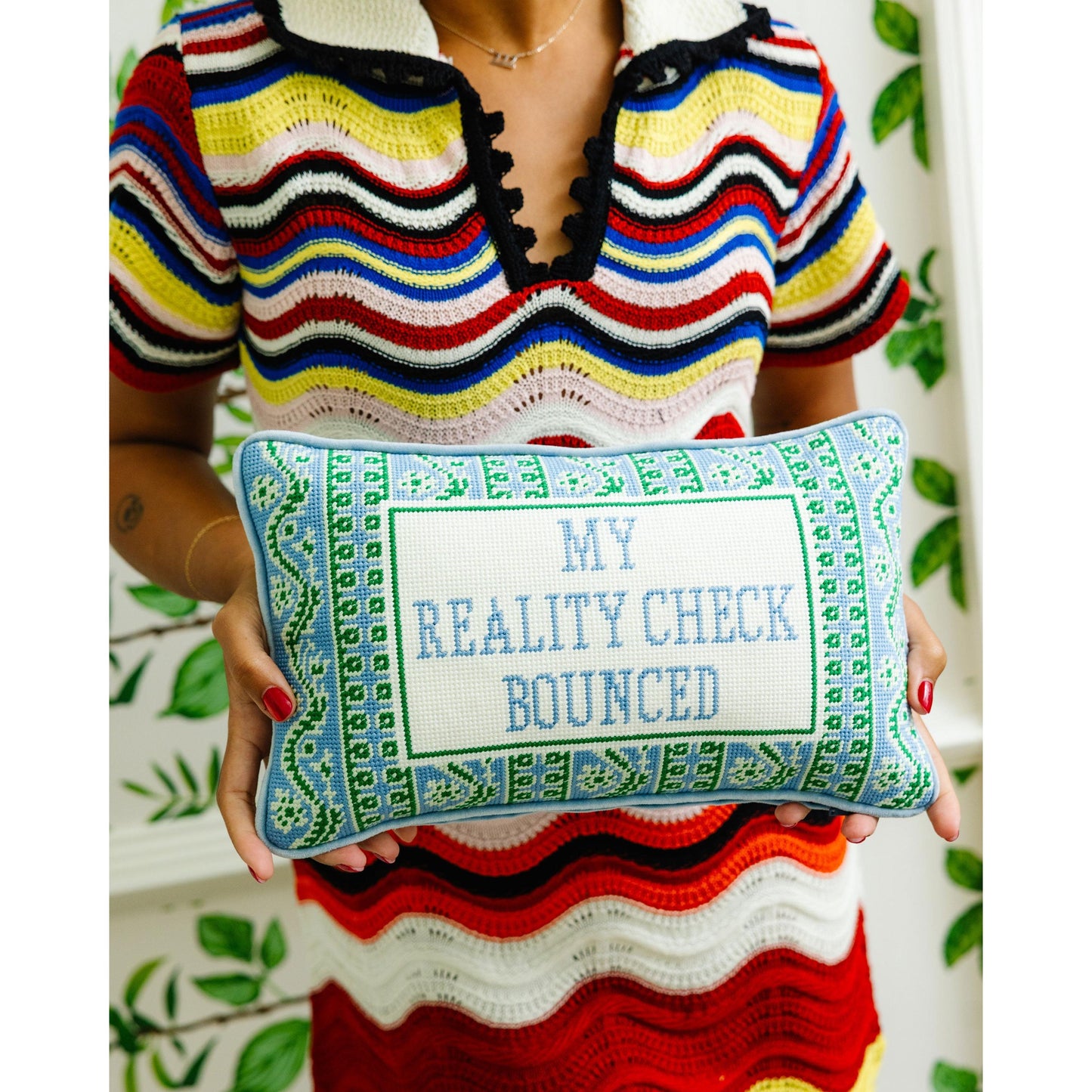 Reality Check Needlepoint Pillow