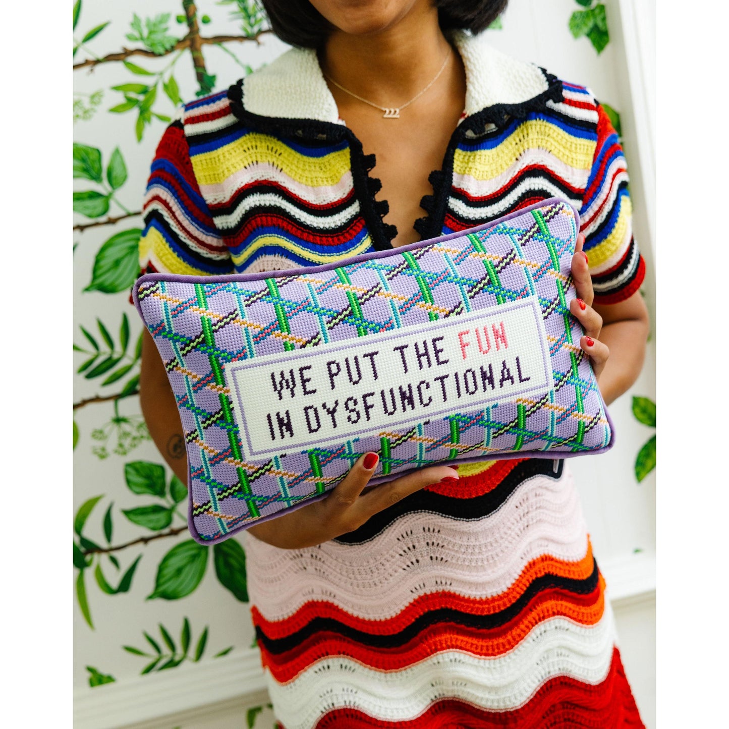 Fun in Dysfunctional Needlepoint Pillow
