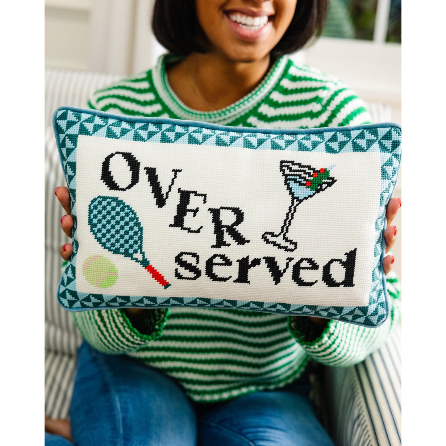Overserved Needlepoint Pillow