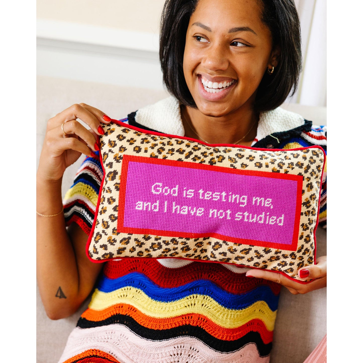 God Testing Me Needlepoint Pillow