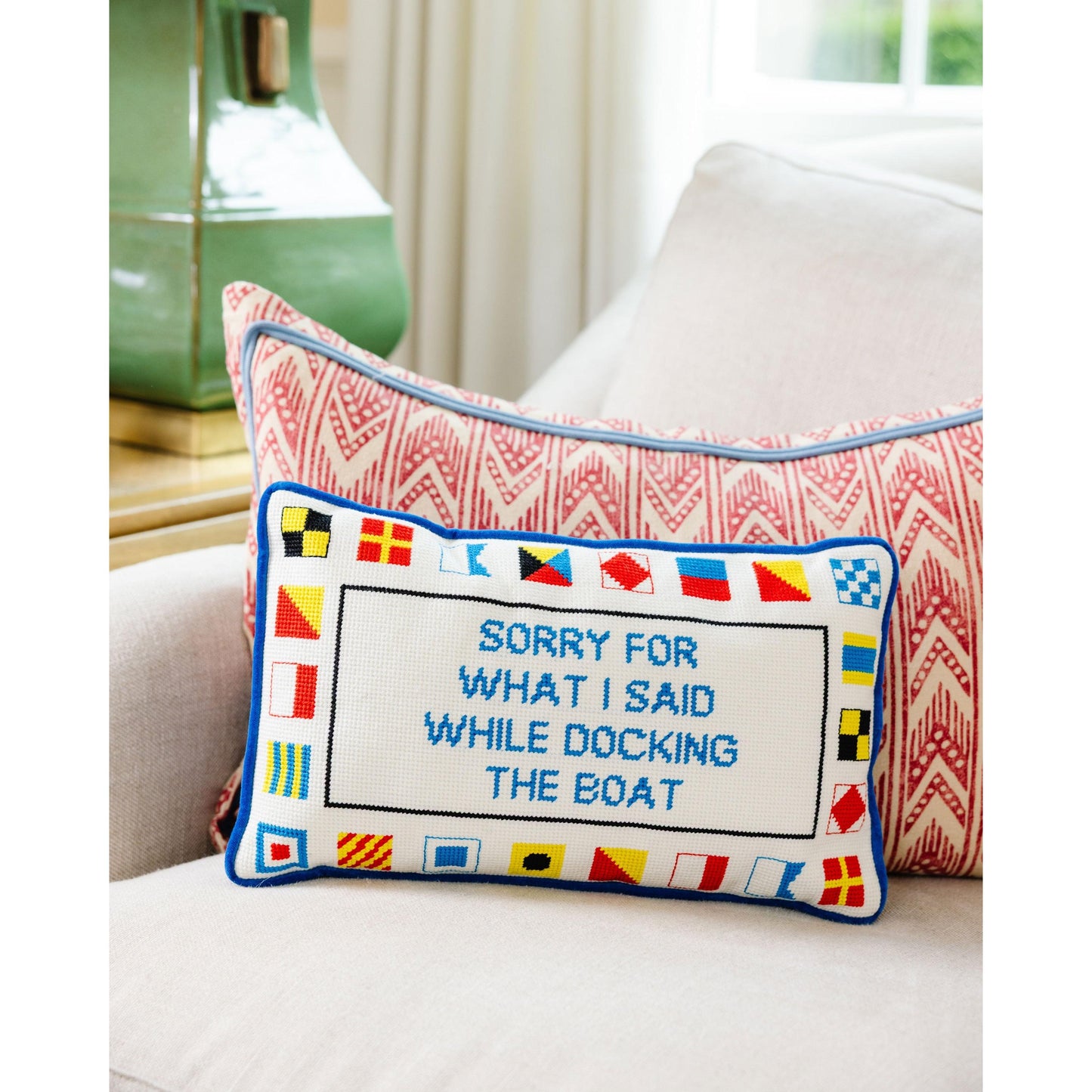 Docking The Boat Needlepoint Pillow