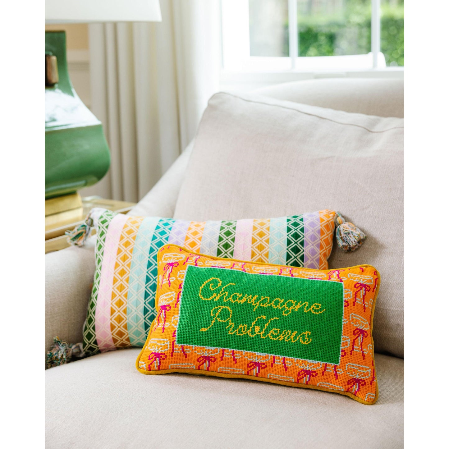 Champagne Problems Needlepoint Pillow