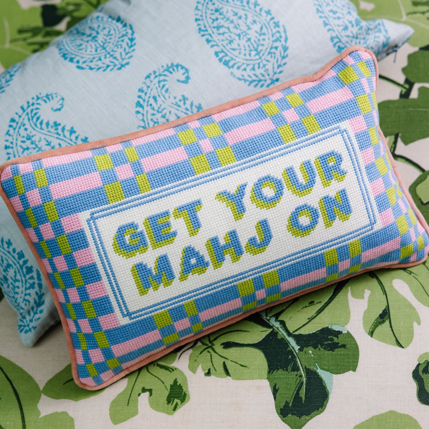 Get Your Mahj On Needlepoint Pillow