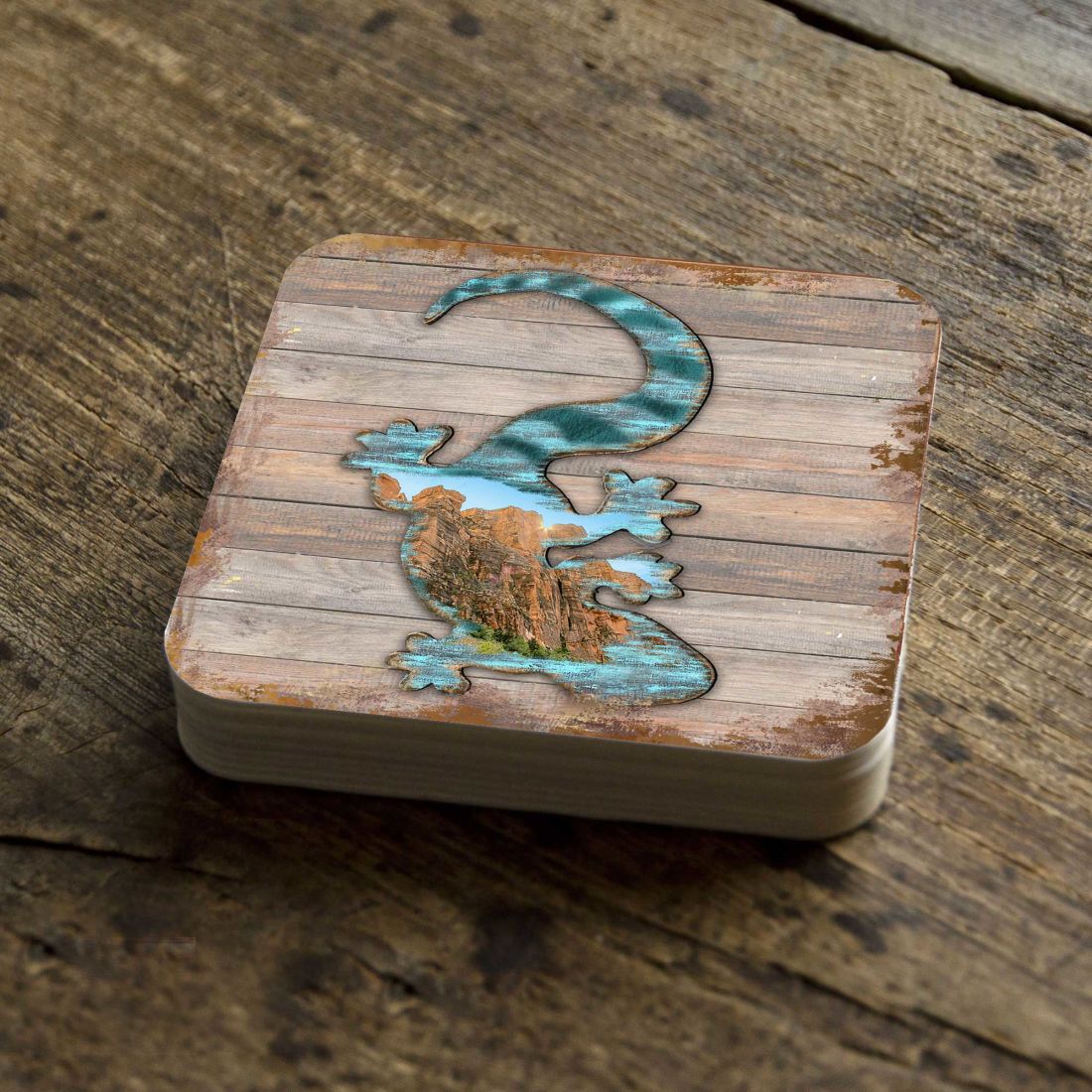 Gecko Wooden Cork Coasters Gift Set of 4 by Nature Wonders - Nature Wildlife Decor  - 8199434C-S4